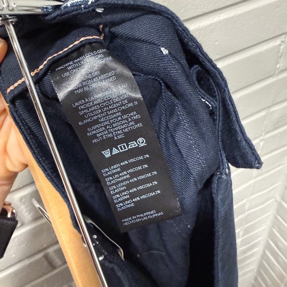 Maeve Colette Wide Leg Linen Blend Pants Crop Contrast Stitch Navy NWT 31 Tall - Picture 12 of 16